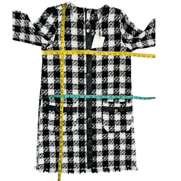 Zara TRF Black White Tweed Check Mini Dress NWT Size Small - Picture 6 of 9
